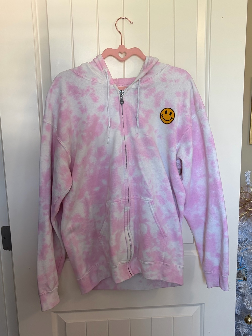 tie dye zip up smiley hoodie